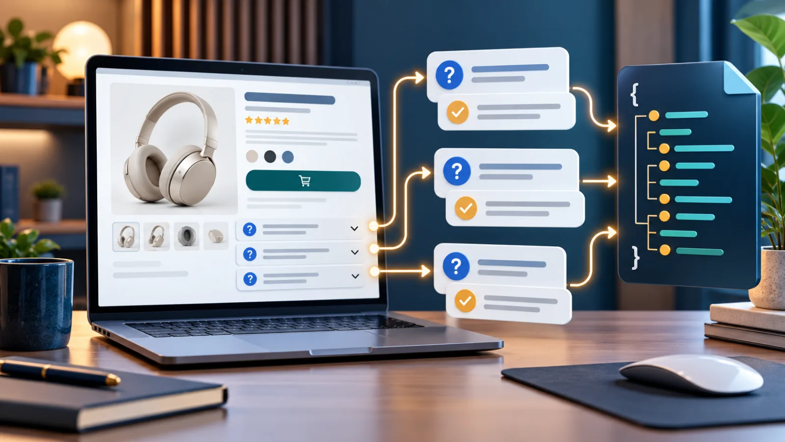 Ecommerce product page FAQs being converted into structured data markup