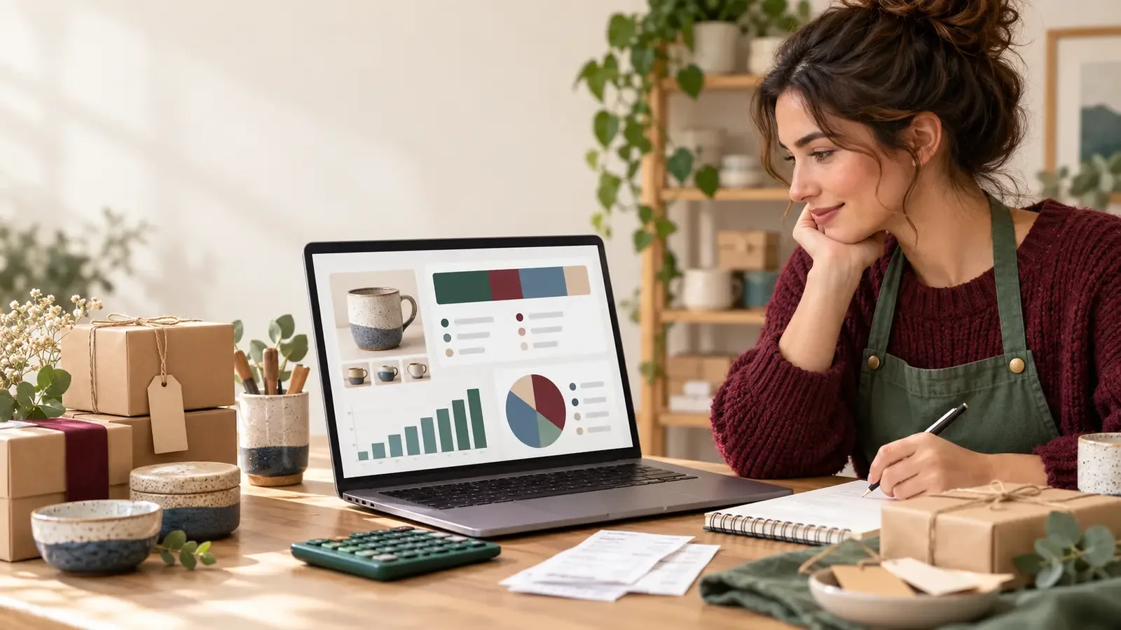 Etsy seller calculating VAT, marketplace fees and take-home profit for handmade products