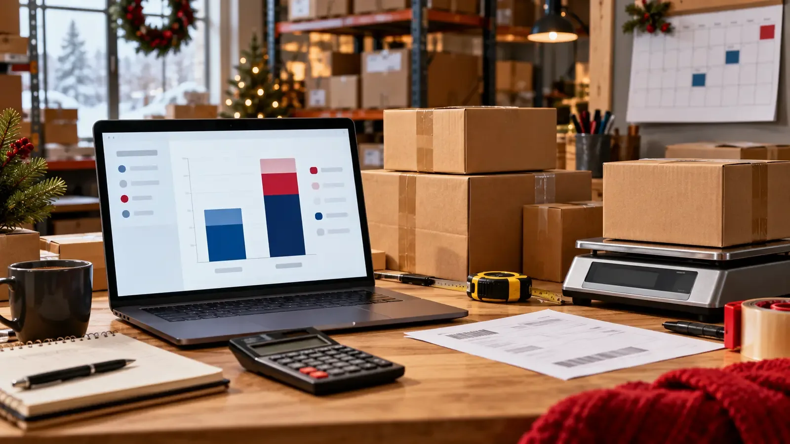 Amazon seller compares normal and holiday peak fulfillment costs beside packed inventory