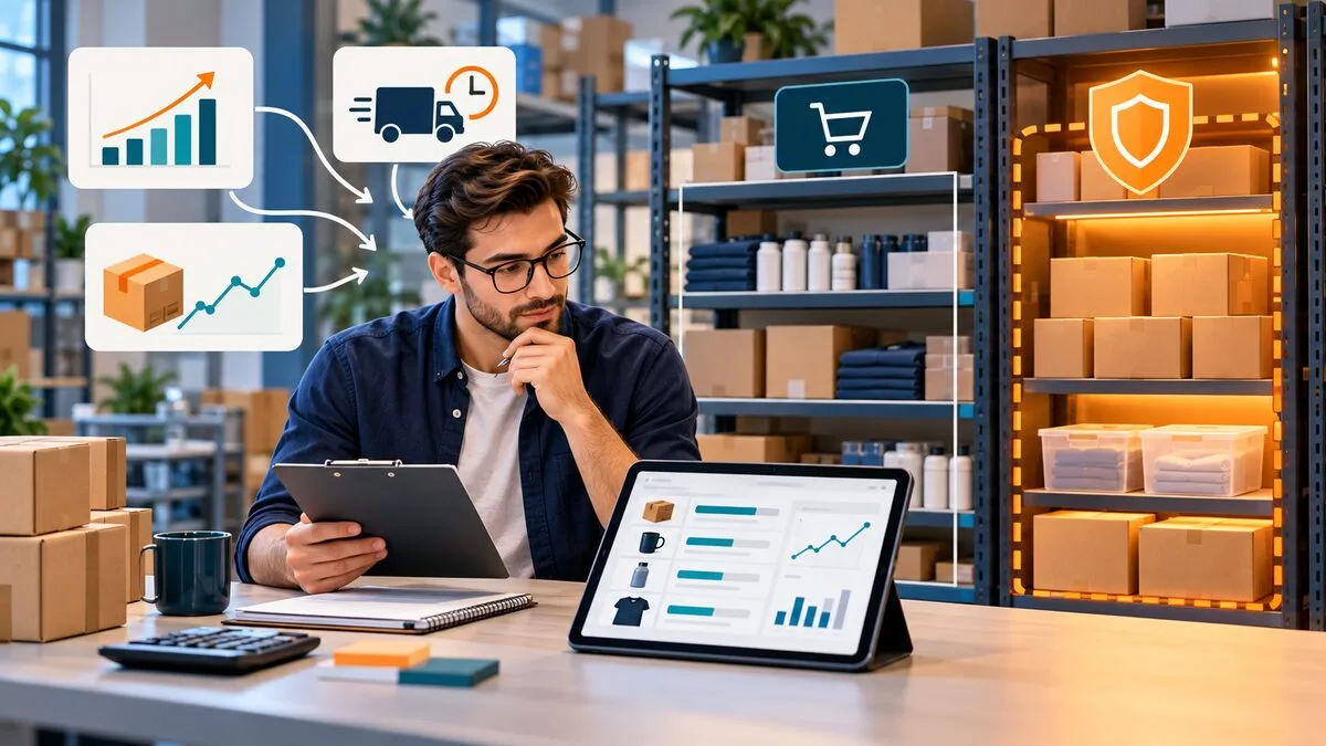 Online seller calculating safety stock and reorder levels in an ecommerce warehouse